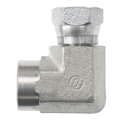 Brennan Industries 1502-06-06-FG Forged Steel 90 Degree Elbow Adapter, 3/8" Female Pipe x 3/8" Female Pipe Swivel, 0.875" Hex, 0.340" Drill...