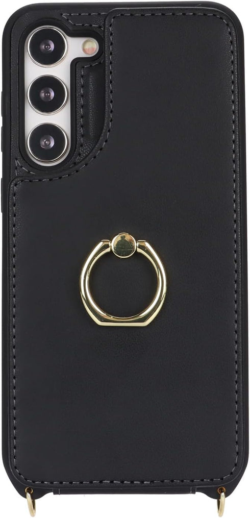 for Samsung Galaxy S23 Case with Card Holder and Strap for Women,Crossbody Lanyard,Ring Stand,Snap Clasp,Phone Wallet Cases 6.1 inch(Black)......