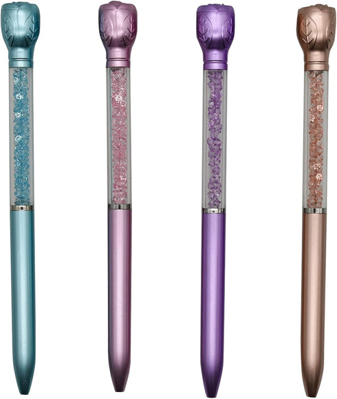 Maydahui 24PCS Rose Ballpoint Pen Retractable Flower Pens Crystal Quicksand Gem Pen Black Ink for School Home Party...