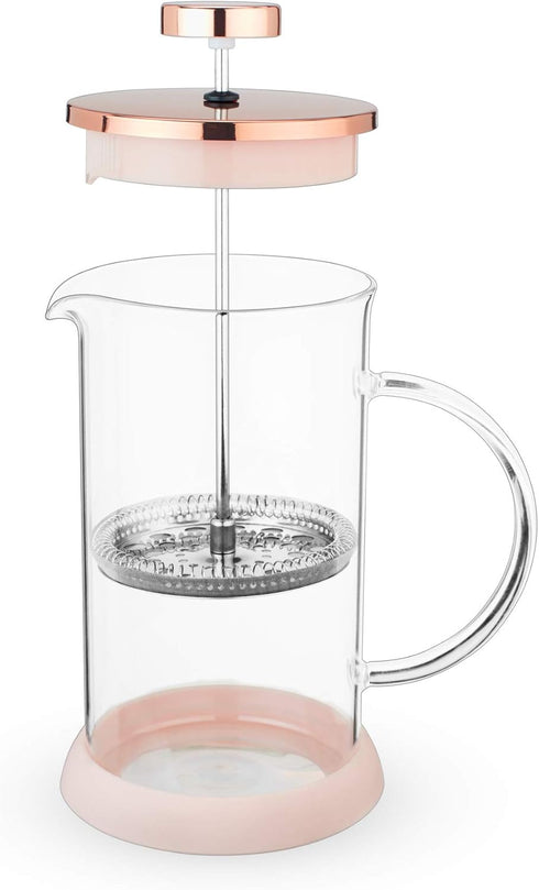 Pinky Up Riley Mini Glass Tea Press Pot, Coffee Maker, French Press for Loose Leaf Tea and Coffee, Hot or Iced Beverage Brewer, 12 oz, Pink...