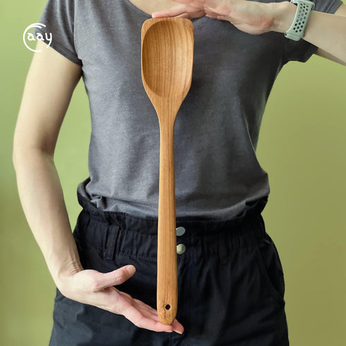 FAAY 18 Inches Large Wooden Spoon, Long Handle Heavy Duty Spoon with Scoop for Big Pot Stirring, Mixing & Cooking. Handcrafted from Teak for Crab ...