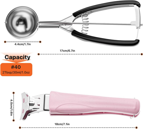 Cookie Scoop Set, Ice Cream Scooper, 18/8 Stainless Steel Cookie Dough Scoop with Trigger Release, 2 Tbsp/ 30 ml/ 1 oz Thickened Cookie Scoops for...