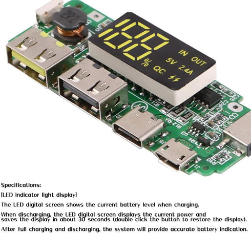 1Pcs 18650 Charger Board Lithium Battery Charging Module Dual USB 5V 2.4A MiniType-C Power Bank Module DIY with Overcharge Overdischarge Short Cir...