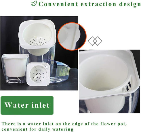 Self Watering Planter , FENGZHITAO African Violet Pots, Clear Plastic Automatic-Watering Planter Flower Pot Square Plant Pot for All House Plants,...