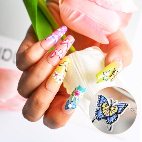 6 Sheets 5D Embossed Butterfly Nail Art Stickers Nail Decals for Women Butterfly Nail Design,Nail Stickers for Acrylic Nail Engraved Rose Butterfl...
