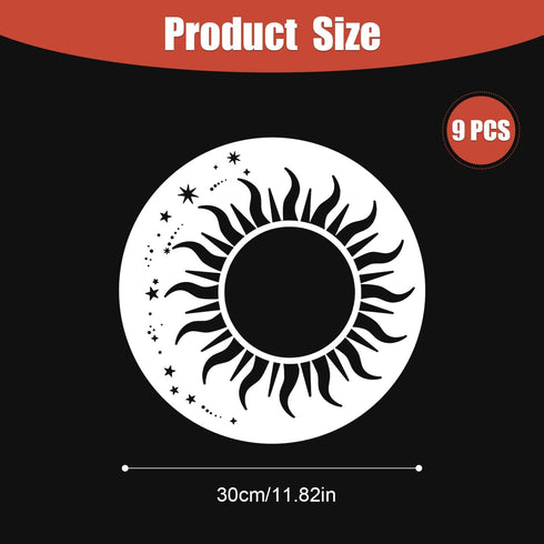 9pcs Mandala Sun and Moon Stencil, 11.81 Inch Star Sun and Moon Template Reusable Paint Stencils for Painting Crafts Wood Wall Furniture Home Deco...