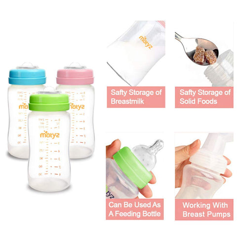 Matyz 4-Pack Breastmilk Storage Bottles with Lids (Green, 8oz Each) - Wide Mouth Breastmilk Collection Storage Bottle - Leakproof Breast Pump Bott...