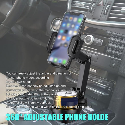 Car Cup Holder Cell Phone Holder, Car Cup Holder Expander with Phone Mount, Car Long Arm with 360° Rotation Cup Holder Cell Phone Holder, 2 in 1 C...