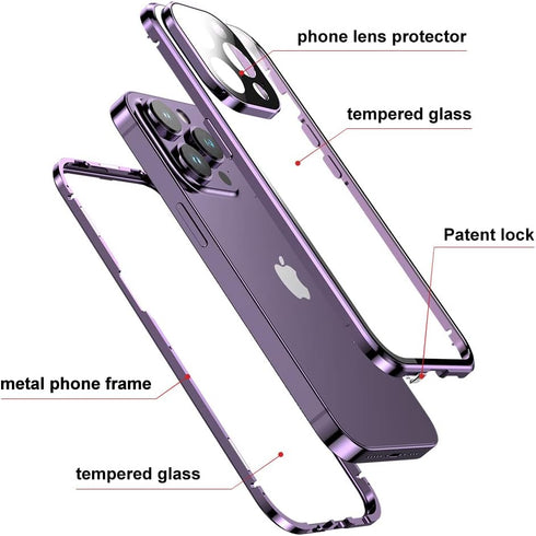 Lockable Magnetic Case for iPhone 15 Plus with Safety Lock Screen Protector Camera Lens Protector Double-Sided Glass 360° Full Body Bumper Cover C...
