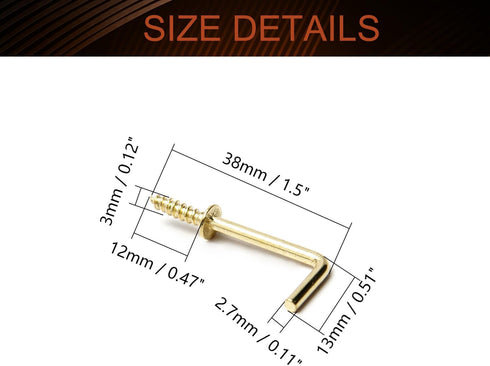 MroMax 1" 50Pcs Gold Screw in Hooks L Shape Hooks Carbon Steel 1 Shape Right Angle Hooks Brass Plated 7 Shape Screw Hooks Self-Tapping Screw Hook ...