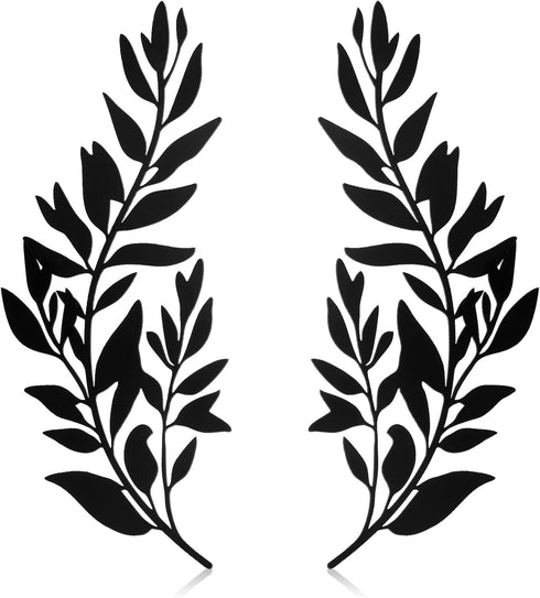 2 Pieces Metal Tree Leaf Wall Decor Vine Olive Branch Leaf Wall Art Black Wrought Iron Scroll Sculptures Metal Leaf Wall Scroll Branch Wall Sculpt...