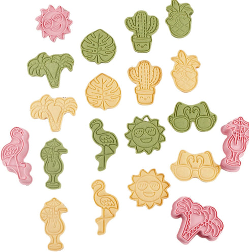 Cactus Cookie Cutter with Plunger Stamps,8 Piece Tropical Beach Themed Biscuit Cutter,3D Pineapple, Flamingo, Monstera Leaf and Palm Tree-Cracker ...