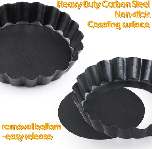 Mini Tart Pan Set of 12, Non-Stick 4 Inch Quiche Pan, Removable Bottom Tart Pan for Pies, Quiche Bakeware, Cheese Cakes, Desserts and more...