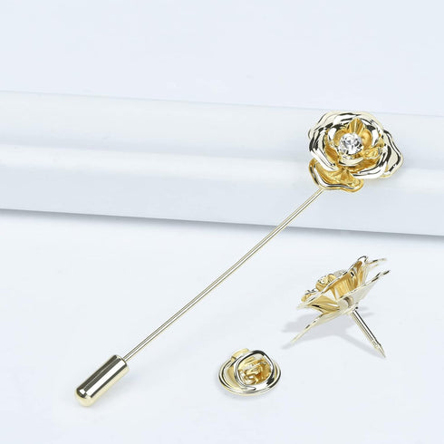 Crystal Alloy Rose Flower Lapel Pins Button Pin Groom Boutonniere for Wedding Floral Brooch Pin Set for Women Men...