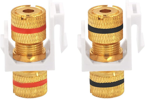 VCE Banana Jack Binding Post Keystone Jack Insert with Black & Red Rings, Screw Type Audio Speaker Keystone, 3 Pairs/6 Pack...