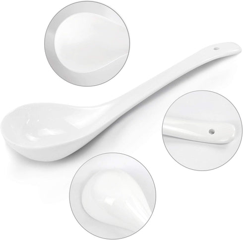 Kslong Pure White Ceramic Soup Ladle - Bone China Big Ladle, Deep Porcelain Flatware, Asian Soup Tureen Spoon 9.4" x 3" Scoops for Household Purpo...