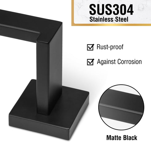 HITSLAM Matte Black 9 Inch Hand Towel Bar for Bathroom, SUS304 Stainless Steel Kitchen Hand Towel Holder Wall Mounted, Modern Home Decor Bath Towe...