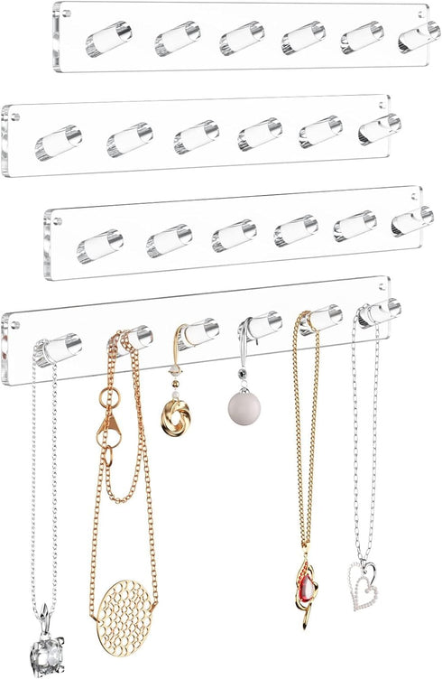 NIUBEE Wall Mounted Necklace Hanger, 4 Pack Acrylic Jewelry Stand Organizer, Bracelets Rings Bangles Display Rack,Best Gift for Girl Women...