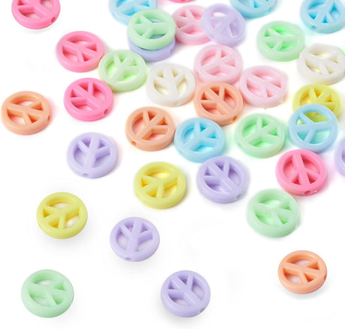 Beadthoven 100pcs Opaque Acrylic Peace Sign Beads 16mm Candy Color Peace Symbol Loose Beads Spacers for DIY Colorful Rainbow Necklace Bracelet Jew...