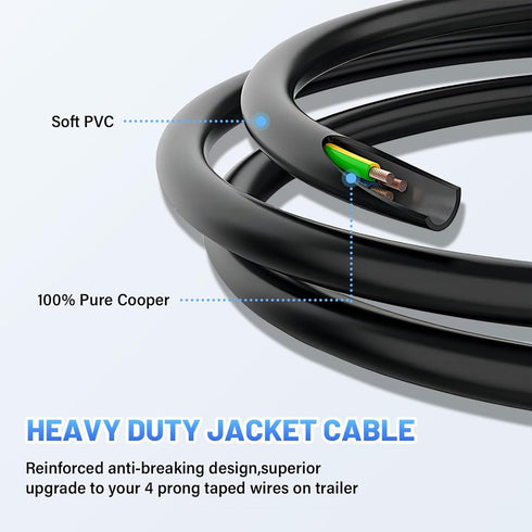 Vehicle-side 4 Pin Trailer Wire Connector 10 Feet Heavy Duty 18AWG 4 Way Flat Female Trailer Wiring Harness Towing Replacement 4 Prong Trailer Lig...