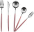 Gugrida Luxury Flatware, Royal 5 Piece Matte Pink Handle 18/10 Stainless Steel Tableware Sets for 1 Including Forks Spoons Knives, Camping Silverw...