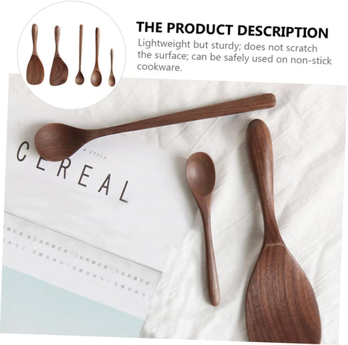 Black Walnut Cutlery Set Flatware Kitchen Tool Wood Scoop Wooden Rice Spoon Honey Spoon Black Walnut Spoon Kitchen Cooking Scoop Cooking Utensils ...