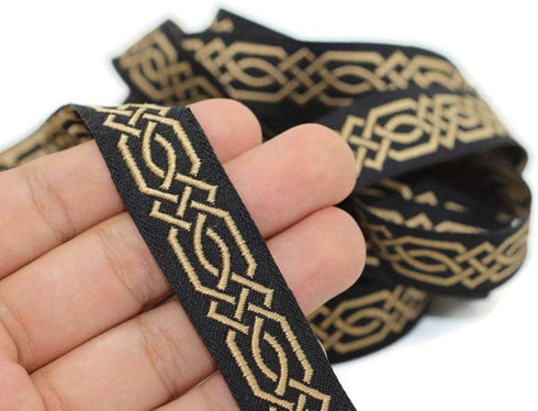 10.9 Yards Spool 0.79 inches Wide Gold Black Celtic Claddagh Celtic Ribbon Embroidered Woven Ribbon Jacquard Ribbon 20272...