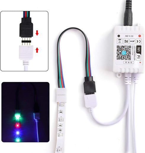 SUPERNIGHT 3528 2835 4 Pin 8mm LED Strip Connector, RGB Rope Lights Connector Kit, Gapless Solderless Clip, 32.8ft Extension Wire Cable, L Shape P...