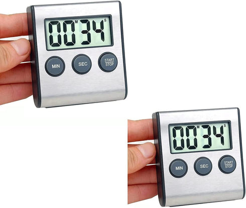 2 Pack Kitchen Timer, Digital Kitchen Timer Magnetic Countdown Timer with Loud Alarm Stainless Steel Kitchen Timer for Cooking, Baking, Sports Gam...