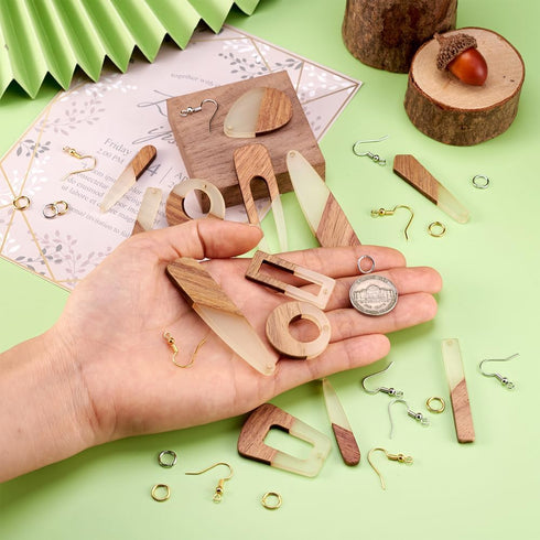 FASHEWELRY 18pcs Wood Resin Earrings Making Kit Glow in The Dark Boho Wooden Charms & Earring Hooks & Jump Rings for DIY Earring Necklace Jewelry ...