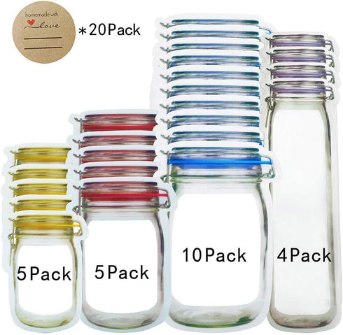 Candy Nut Bag, Set of 24 Reusable Mason Jar Bags, Ideal for Fresh & Leakproof Snack Storage, Perfect Food Saver Bags...