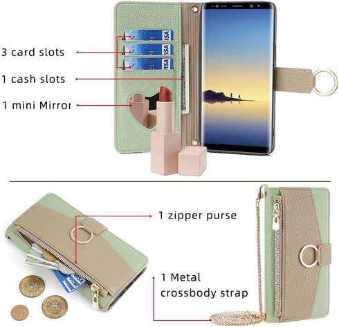 Asuwish Phone Case for Samsung Galaxy Note 8 Wallet Cover with Screen Protector and Mirror PU Leather Flip Cover Ring Credit Card Holder Crossbody...