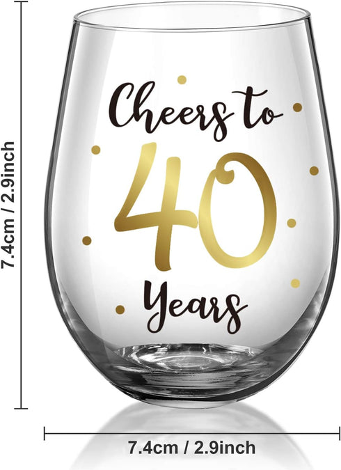 Patelai 40th Birthday Wine Glass to 40 Years 40th Birthday Gifts Fabulous Gold Stemless Wine Glass for Women and Men Present Party Wedding Anniver...