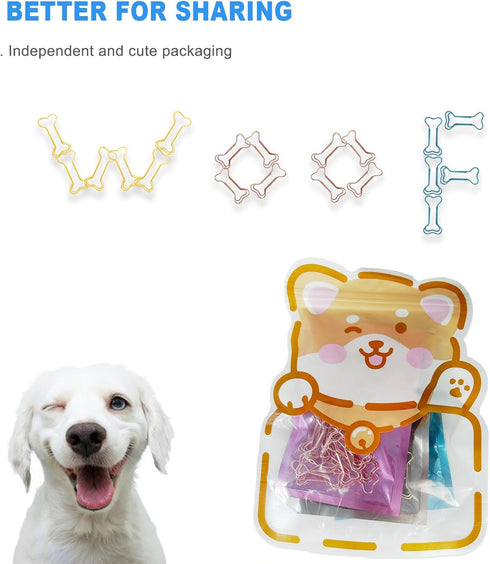 Paper Clips, 90 Pcs Cute Dog Bone Shaped Paper Clips, Fun Metal Office Supplies, School Gift, DIY Personalized Decoration, 3 Independent Bagged (G...