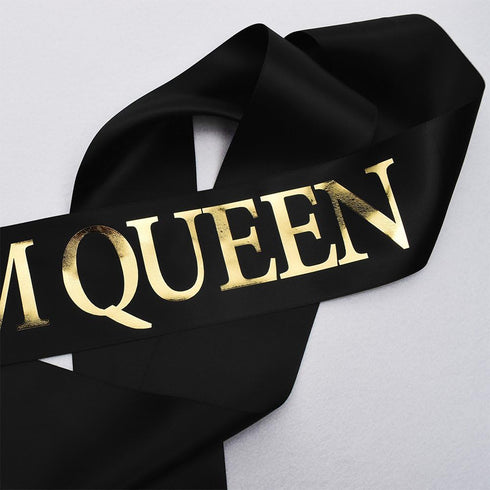 "Prom King" and "Prom Queen" Sashes - Graduation Party School Party Accessories, Black with Gold Print...