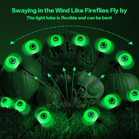 Halloween Decorations Outdoor Solar Scary Eyeball Lights,2PACKS 12LED Green Eyeball Swaying Firefly Lights,Waterproof Solar Halloween Path Lights ...