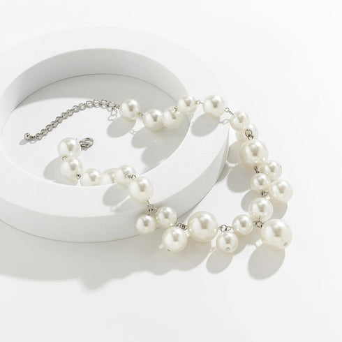 Gold Chunky Necklace Big Pearl Choker Necklaces for Women Silver Chunky Necklace Pearl Statemen Necklace Chunky Necklace Bride Wedding Jewelry...