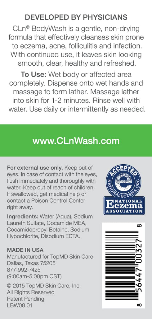 CLn® BodyWash –Non-Drying Body Wash Preserved with Sodium Hypochlorite, For Compromised Skin Prone to Eczema, Dermatitis, Rash & Hidradenitis Supp...