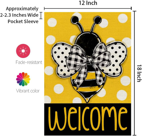 CROWNED BEAUTY Summer Bee Garden Flag Polka Dots 12x18 Inch Double Sided for Outside Welcome Burlap Small Seasonal Yard Decoration...
