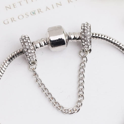 MagiDeal Heart Clasp Safety Chain Charm Plated Silver Clip Lock Stopper Charm Spacer Beads for Charms Bracelets (Crystal Safety Chain)...