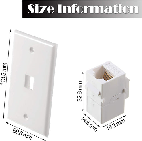 Weewooday 4 Pack Ethernet Wall Plate with Single Port, RJ45 Cat6 Female to Female Jack Inline Coupler Plates Ethernet Cable Faceplates(White,4 Pac...