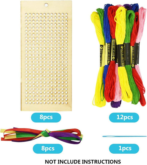 8Pcs Art and Crafts Sewing Wooden Bookmark Cross Stitch Embroidery Kit + 12pcs Sewing Threads for Beginner and Teens(Not Include Instructions)......