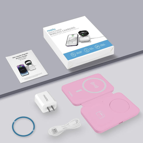 Miady 3 in 1 Charging Station for Apple Magsafe, 18W Magnetic Wireless Charger, Foldable Travel Charger for iPhone 15/14/13/12 Pro Max, for Apple ...