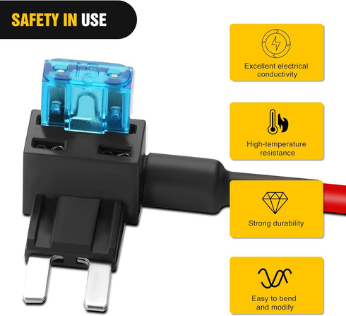 Nilight - 50040R 12V Car Add-a-Circuit Fuse Adapter with Standard and Mini TAP Profile TAP Blade Fuse for Cars Trucks Boats, 10 Pack Fuse Holder-3...