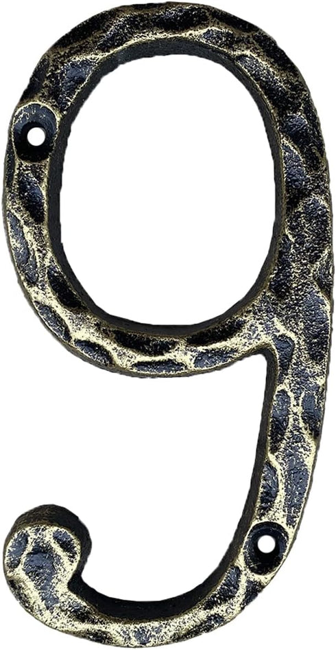 5.6 Inch House Numbers, Cast Iron Hammered Mailbox Number/Home Address Number/Brass Number 9...
