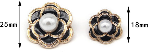 18/25mm Retro Black Flower Metal Buttons, White Pearl Jewelry Decorations for Clothes, Women Coat, Blazer, Suit, Wedding Dress, DIY Crafts, Sewing...