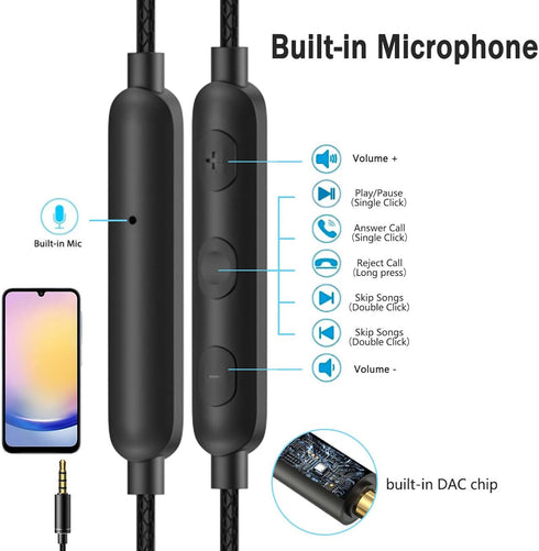 3.5mm Wired Earbuds with Microphone in-Ear Headphones Magnetic Earphones Noise Canceling Audio Corded Headset for Samsung A15 A25 A14 A13 A03s S10...