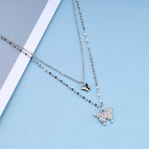 Bohemian Butterfly Pendant Necklace Choker Silver Crystal Choker Necklace Layered Lace Chain Necklace Insect Chain Necklace Jewelry for Women and ...