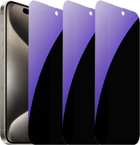 3 PCS Anti-Blue Privacy Tempered Glass Suit for iPhone 15 Pro Anti-Spy Screen Protector Anti-Peeping Film 9H Hardness Anti-scratch 6.1 inch (Blue)...