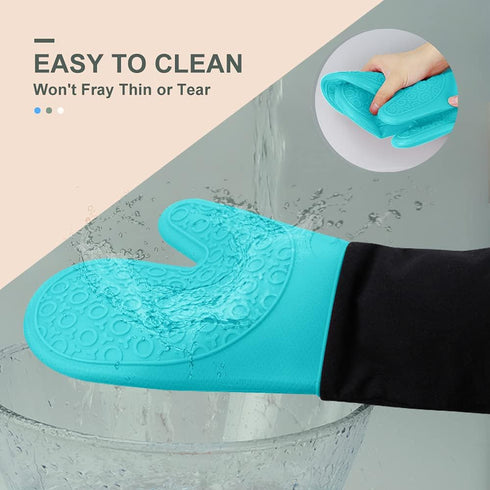 sungwoo Extra Long Silicone Oven Mitts, Heat Resistant Oven Gloves with Quilted Liner Non-Slip Textured Grip Perfect for BBQ, Baking, Cooking and ...